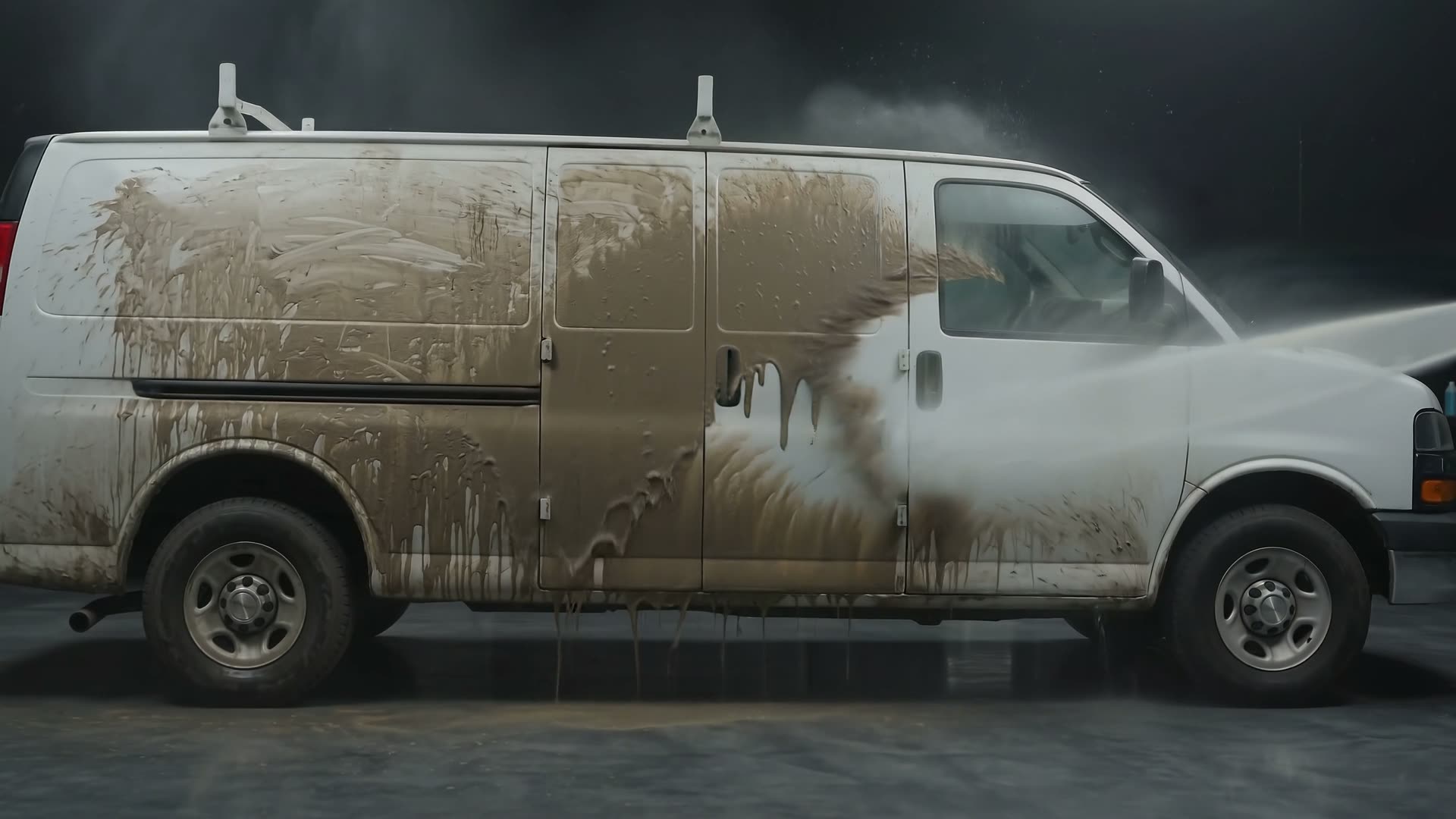 Box truck being washed on-site at a Jackson yard
